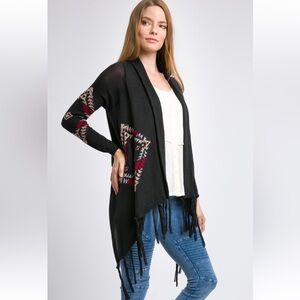 NWT! Clearance 🍇Black Fringe High Low Aztec Tribal Cardigan Open Front Sweater